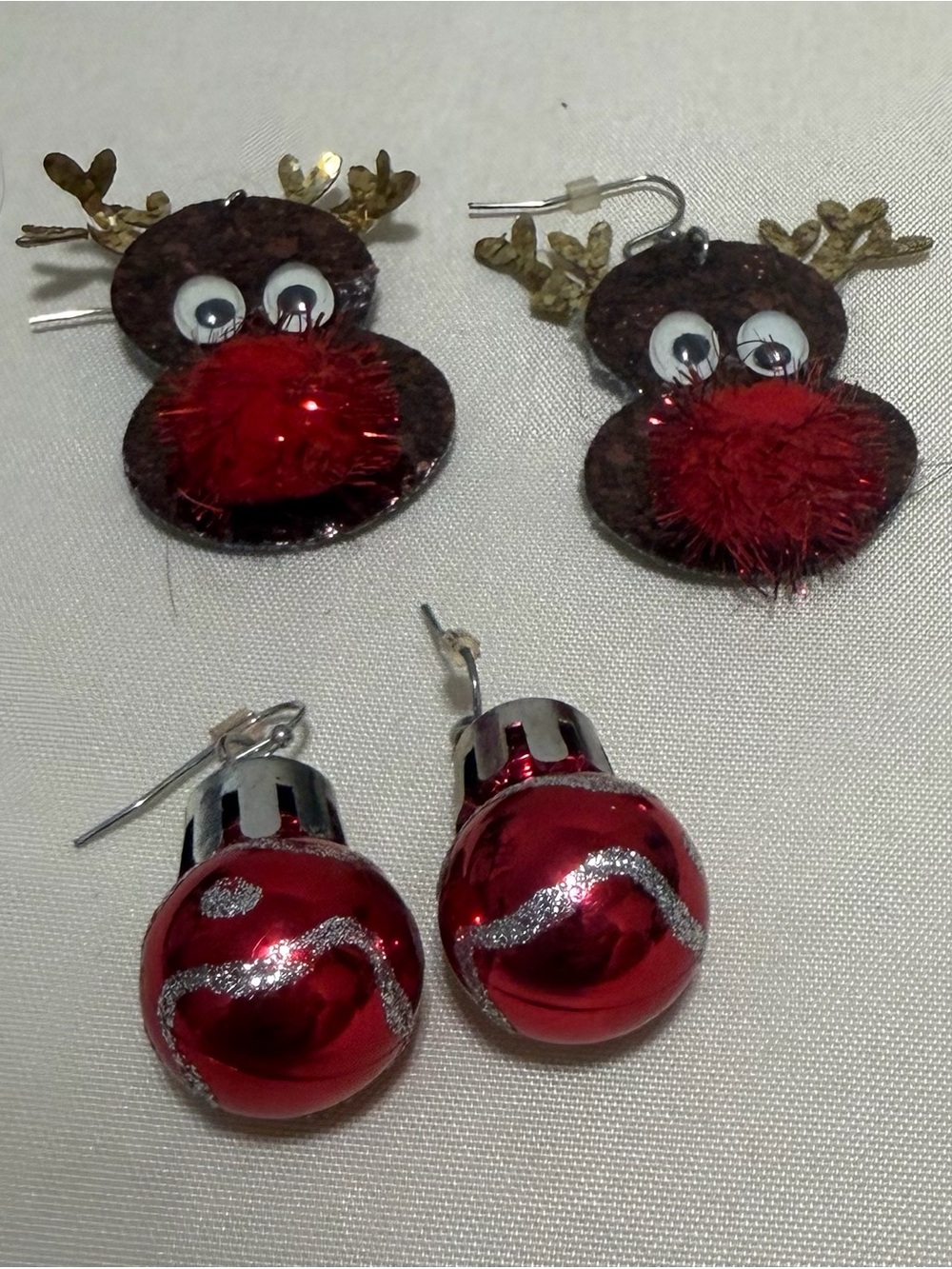 Festive Reindeer and Ornament Earring Set - Red